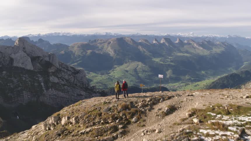 An aerial view of a large mountain range