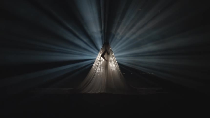 A woman is wearing a dress and standing on a stage