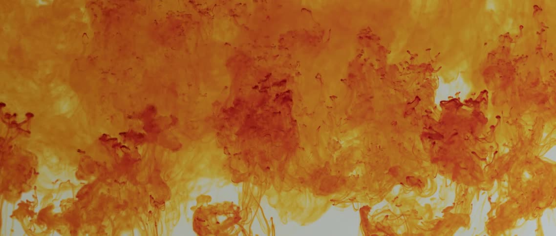 Orange and yellow bright ink floating up inside a tank of clear water