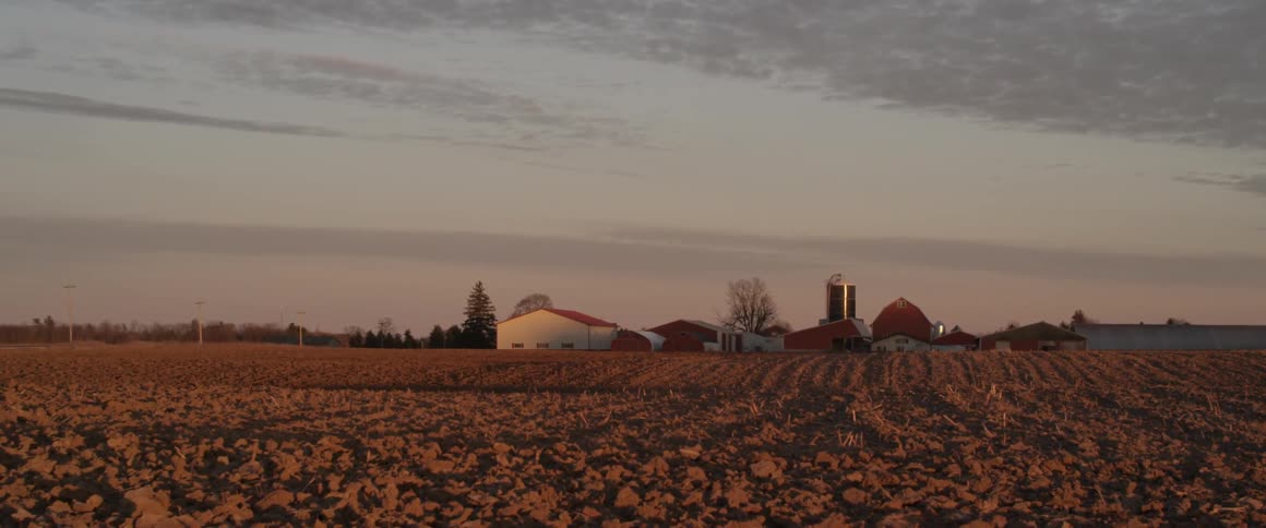 A farm at dusk
