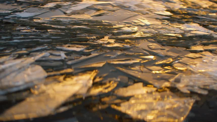Ice shards glow and reflect golden sunshine