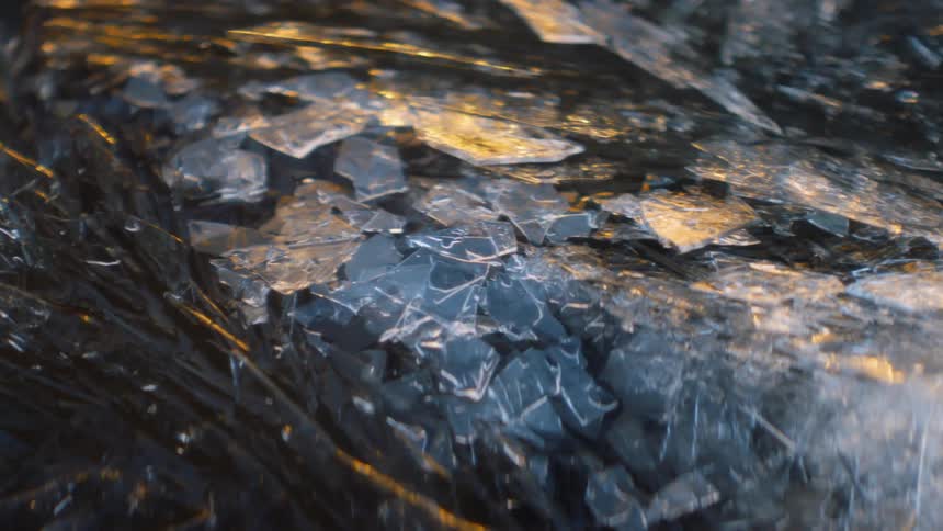 Sunlight reflecting on ice on the ground in winter