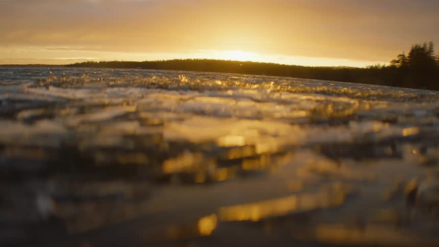 Thick layers of cracked ice cover a field