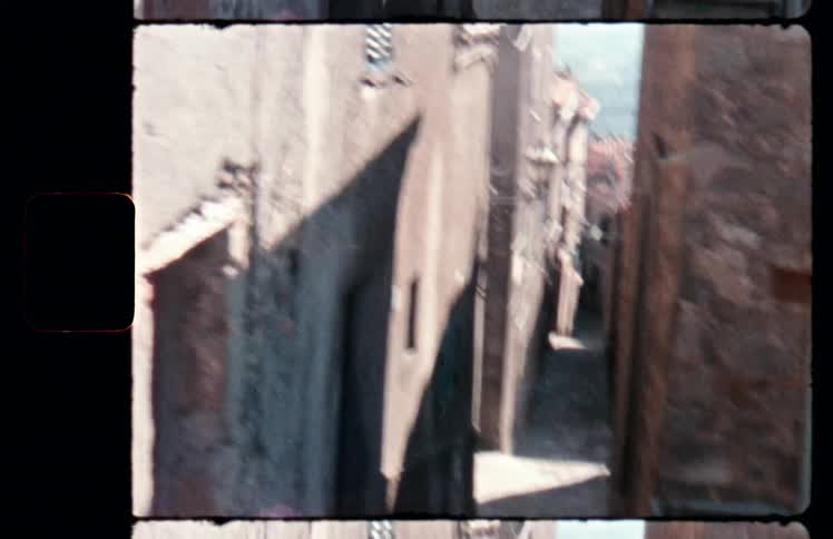 Old stone buildings and stairs on a bright sunny day