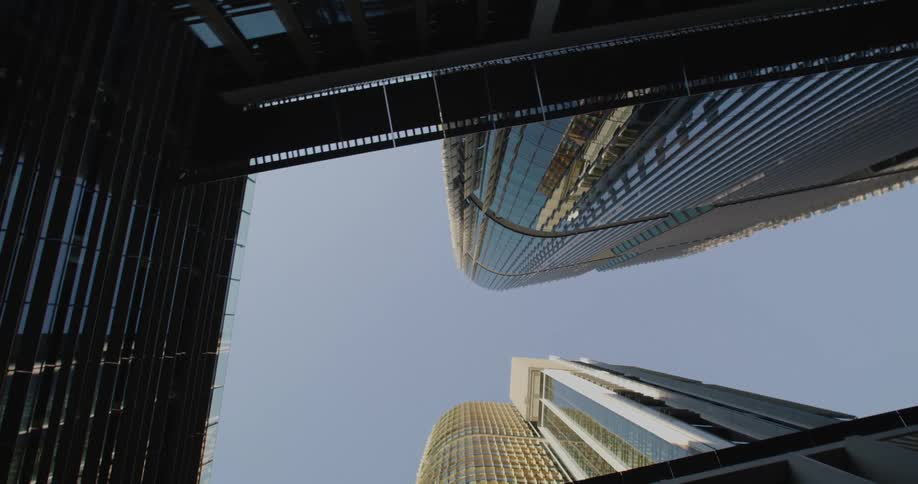 Tall skyscrapers in the city downtown at morning