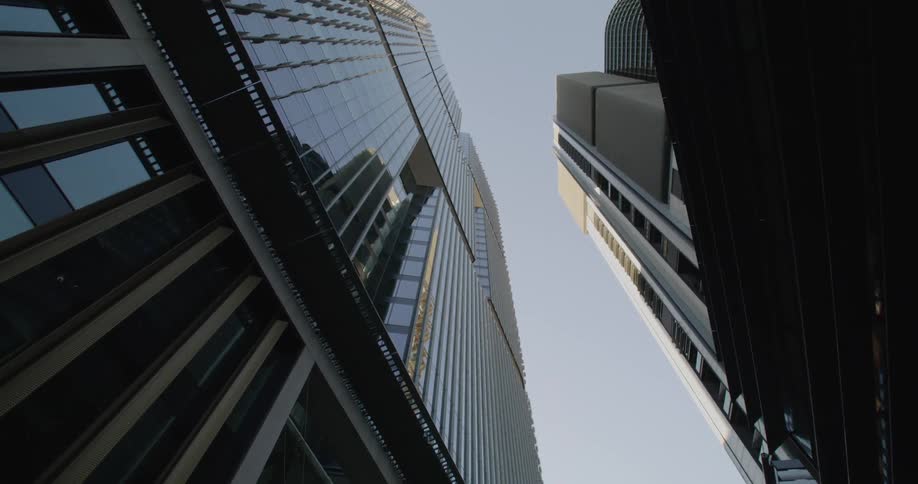 View of sky craper office buildings from the ground in a city
