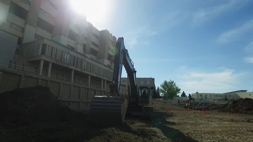 An excavation machine is digging in a work site