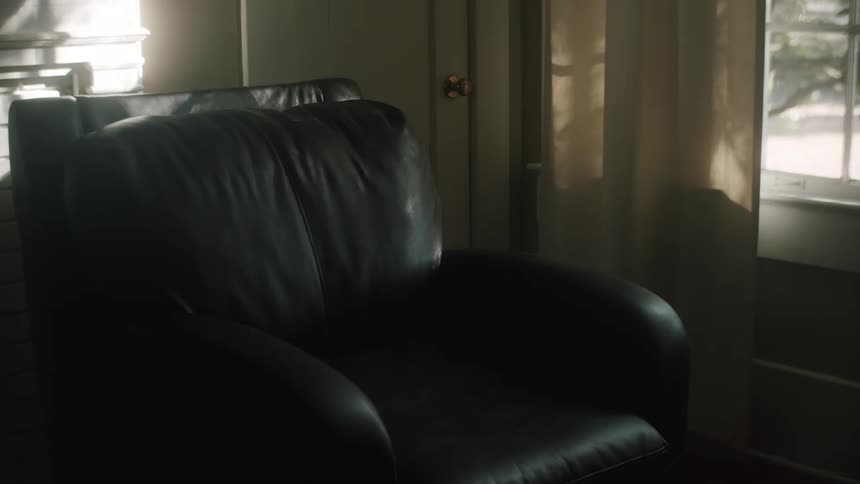 A leather chair near a window in a house during the day