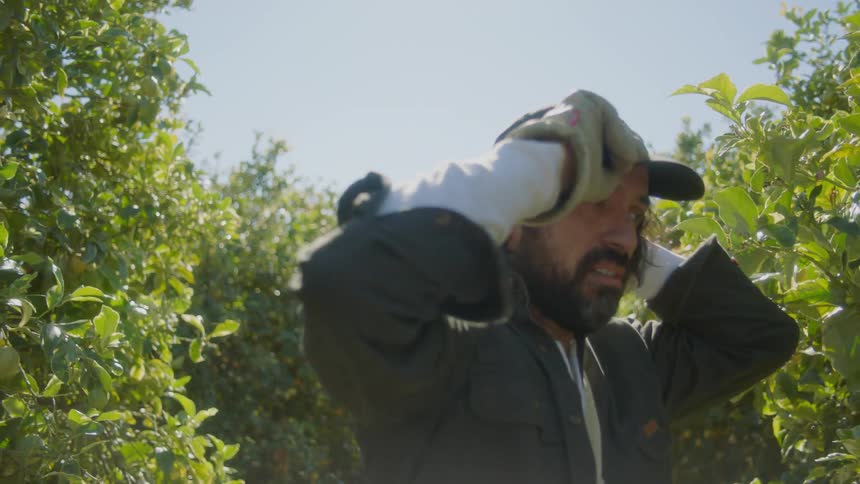 A man is wearing a hat in a wooded area
