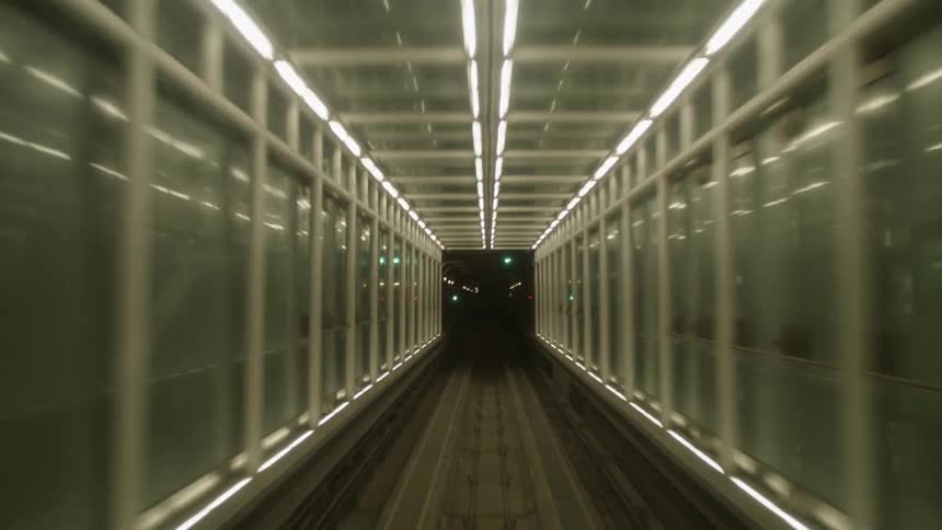 Subway train runs in subway