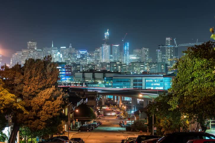 A timelapse of a busy city at night