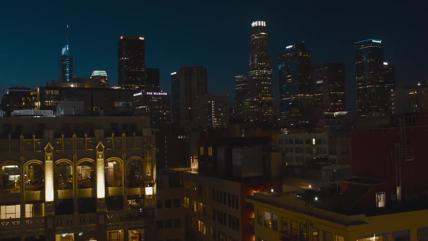 The city is brightly lit at night