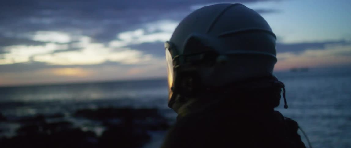 Human wearing helmet