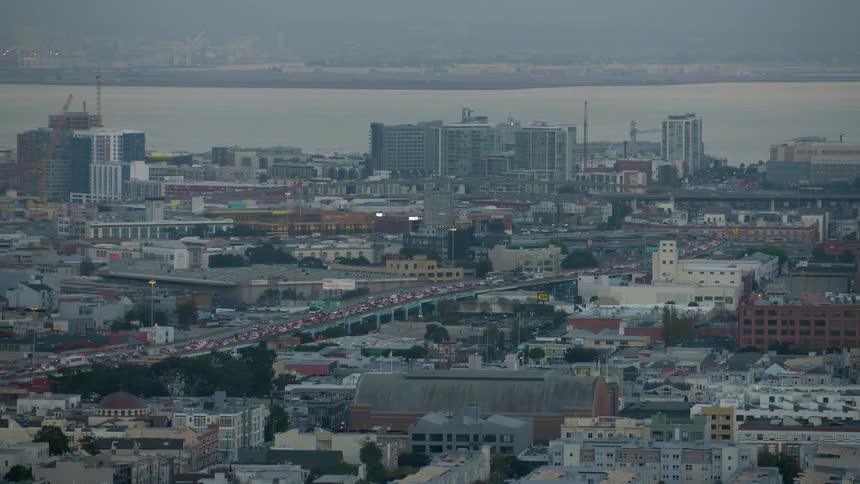 View of a city next to a large river