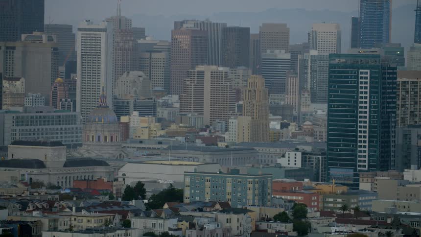 A city has many large buildings