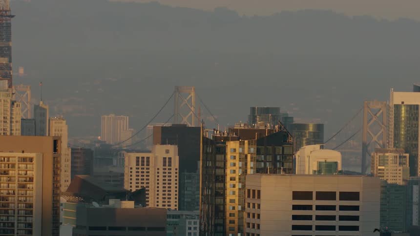 View of a hazy, city skyline