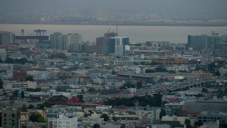 A large city in the morning