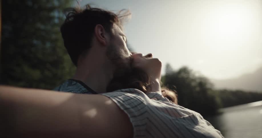 Male and female hugging