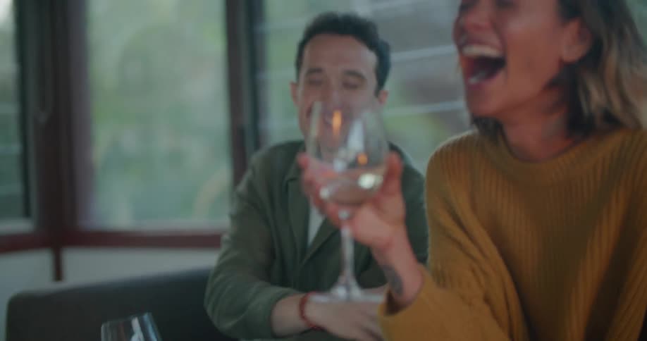 A man and woman drinking wine and talking
