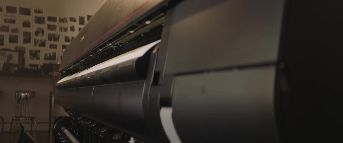 A view of a large format printer in a building