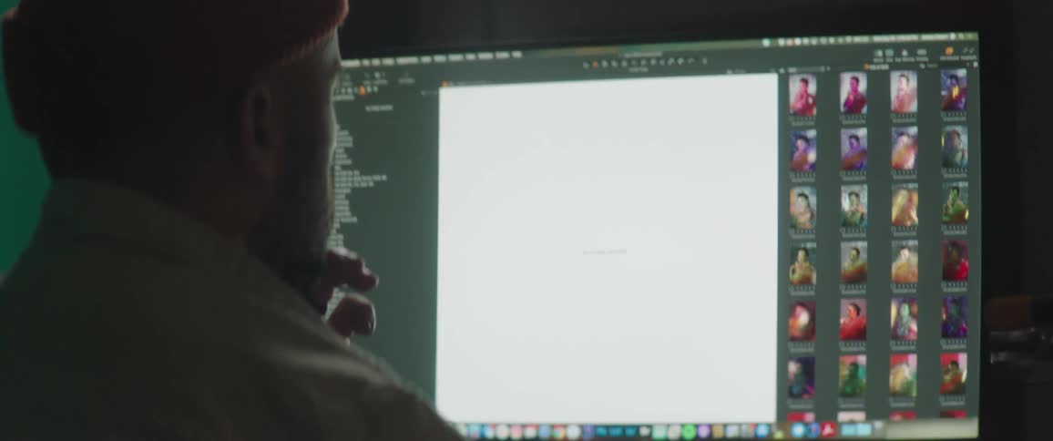 A man is looking at pictures on his computer
