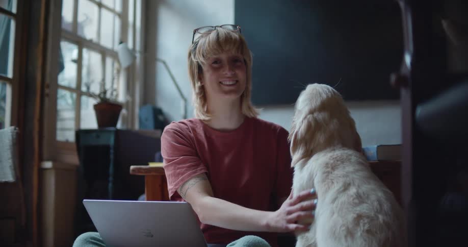 Woman petting dog