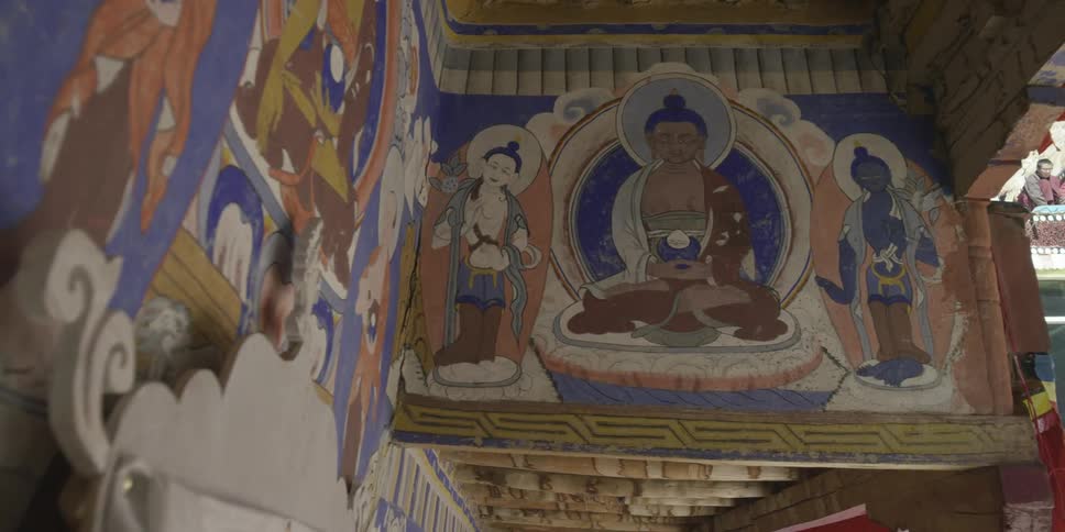 Murals on the interior walls of a buddhist temple