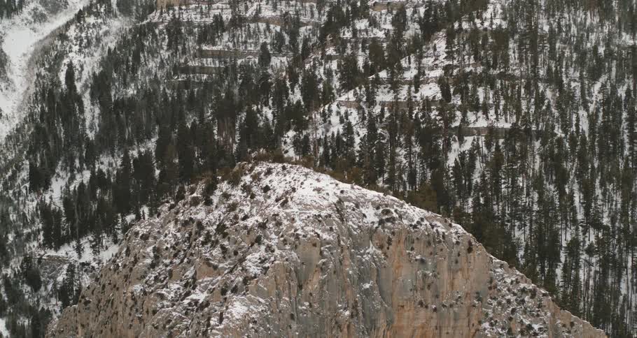 Mountain peak with light snow high above the forest