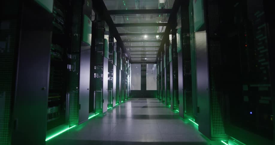 Doors opening to the interior of a well maintained server room