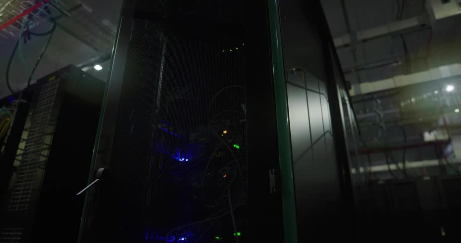 Lights blink on a server in a server farm
