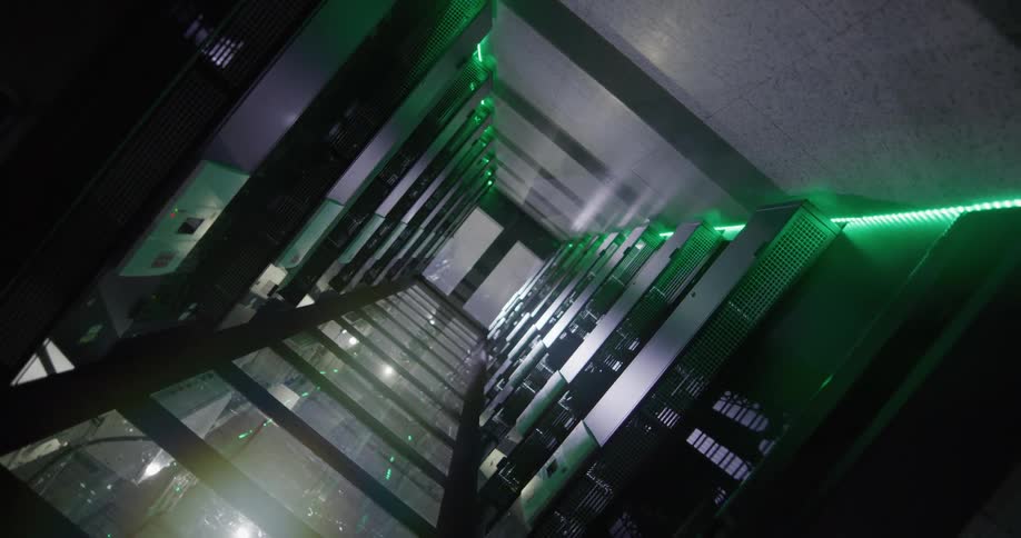 A twisting shot of a server room