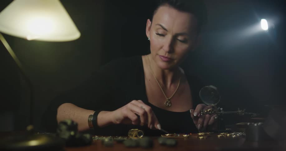 A jeweler places gems in a setting
