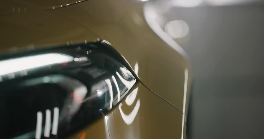 Light shines onto reflective black and silver machine with white patterning