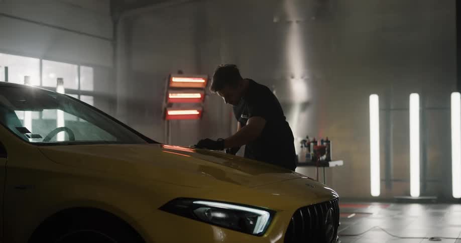 Man cleaning car
