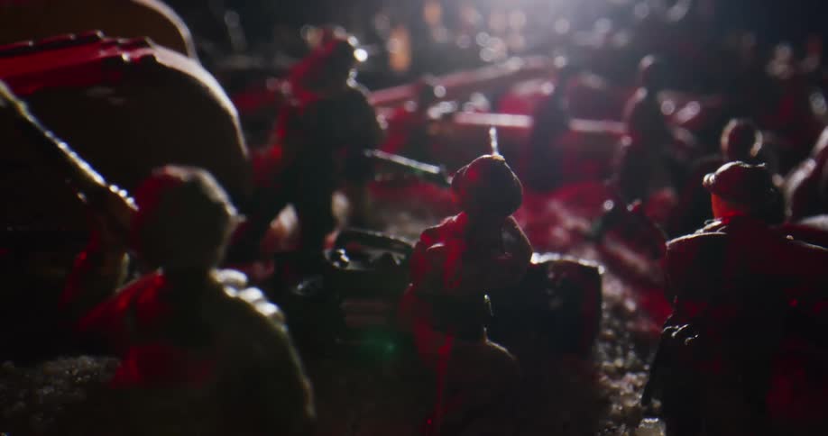 A view of toy soldiers in the dirt
