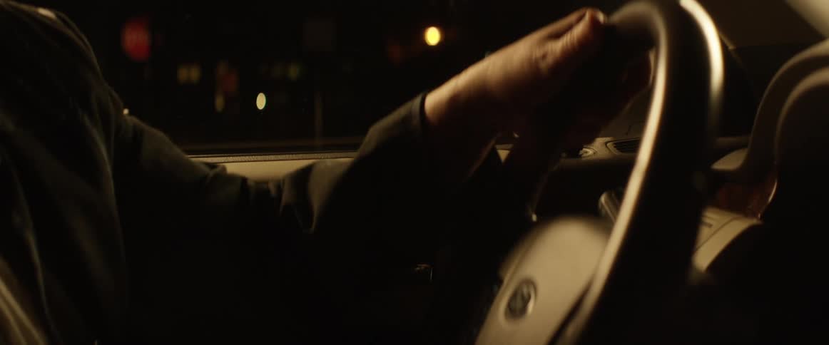 A person closing the door of a vehicle and holding the steering wheel