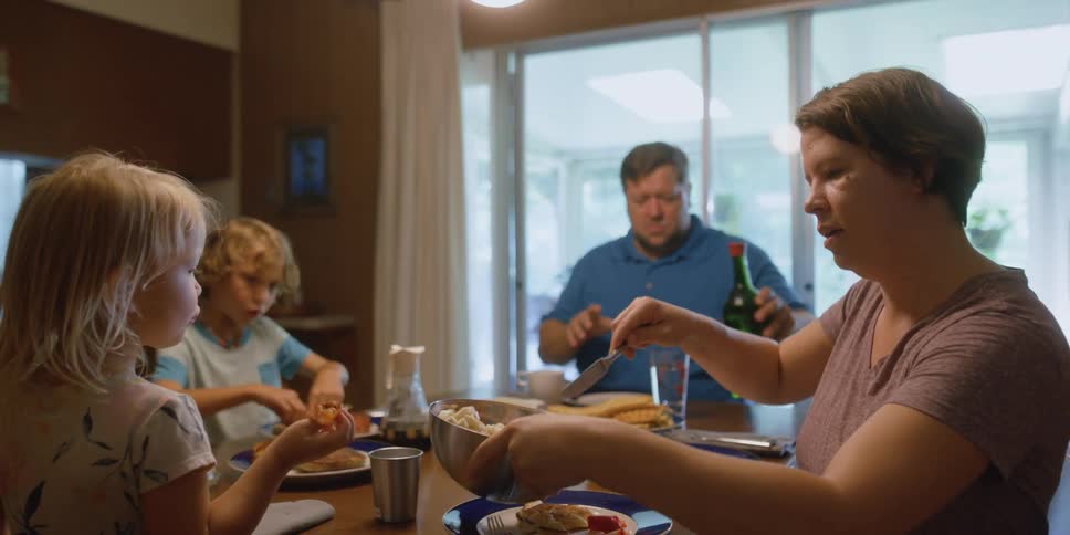 A family is eating dinner together