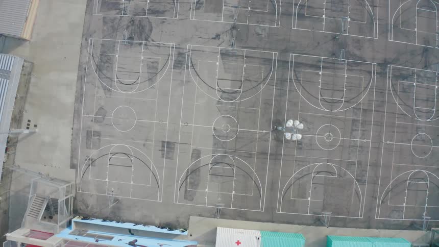 Aerial view of concrete courts