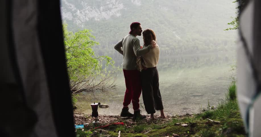 Woman and man kissing