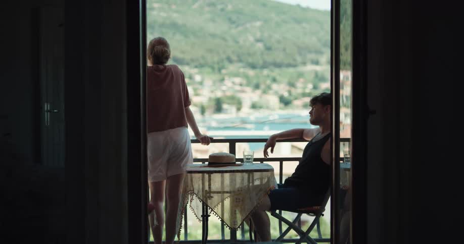 Two people on a patio