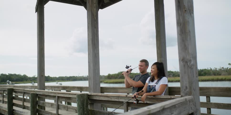 Man and female fishing