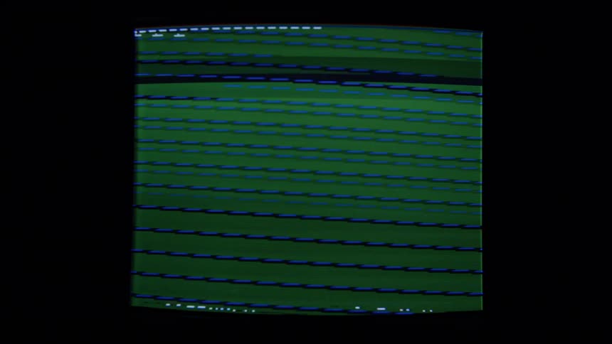 A television is displayed and is flashing
