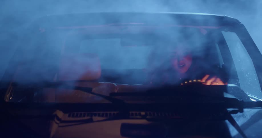 A woman driving behind the wheel of a truck