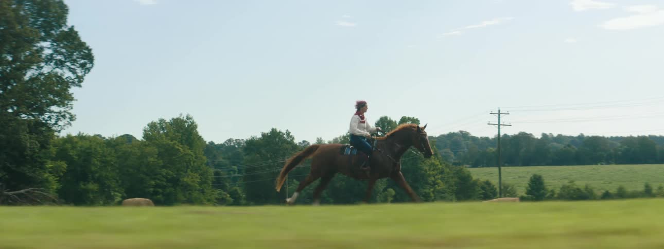 A woman that is riding a horse down a field