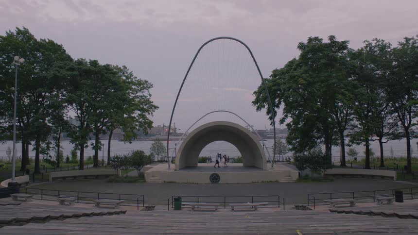 View of two people fighting in a outside amphitheater