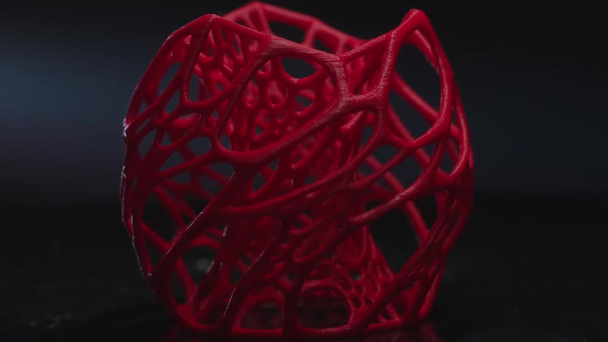 Red tinted shape formed from multiple branches sits against dark gray background