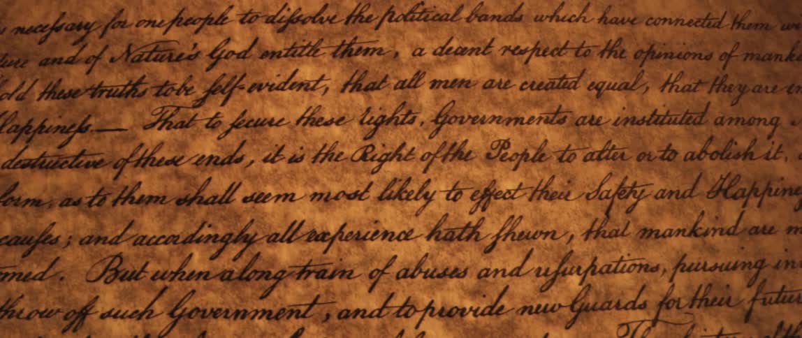 An old paper with cursive writing of the decoration of independence