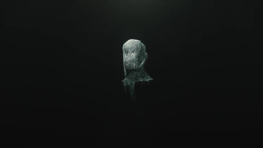 An image of a bust is melting in the dark
