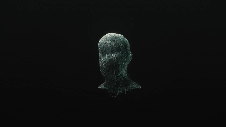 3d human face spinning around falls apart
