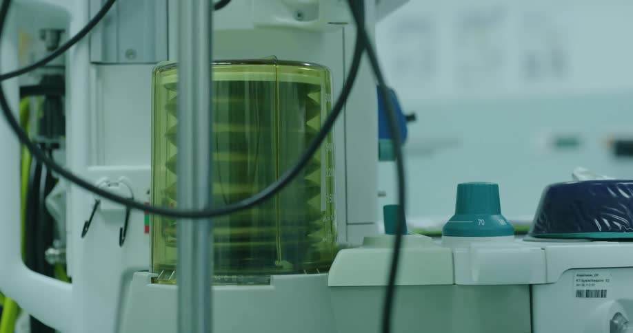 A ventilator machine pumps up and down